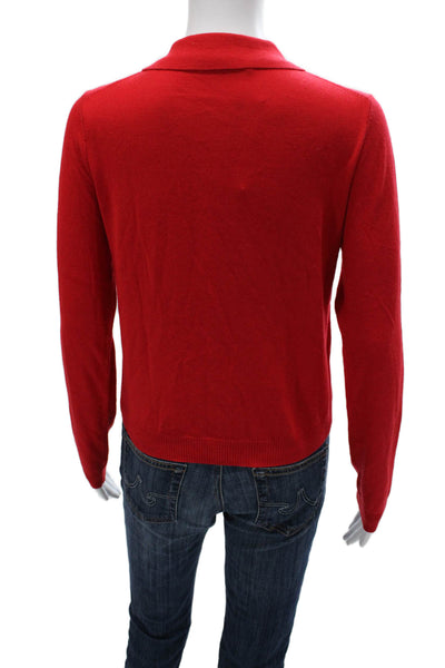MNG Womens Red Cotton Blend Collared Cardigan Long Sleeve Size S