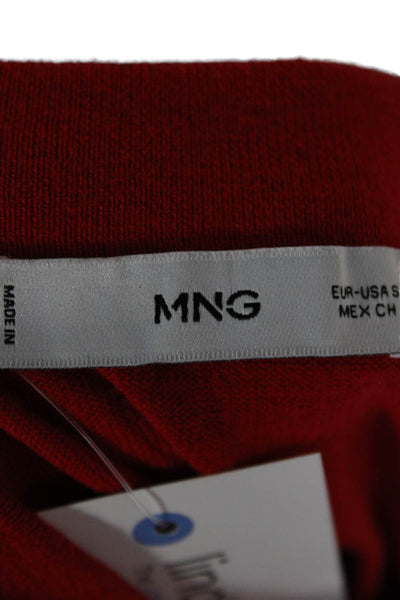 MNG Womens Red Cotton Blend Collared Cardigan Long Sleeve Size S