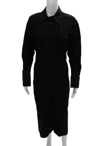 Zara Womens Black Cotton Blend Collared Long Sleeve Shirt Dress Size M