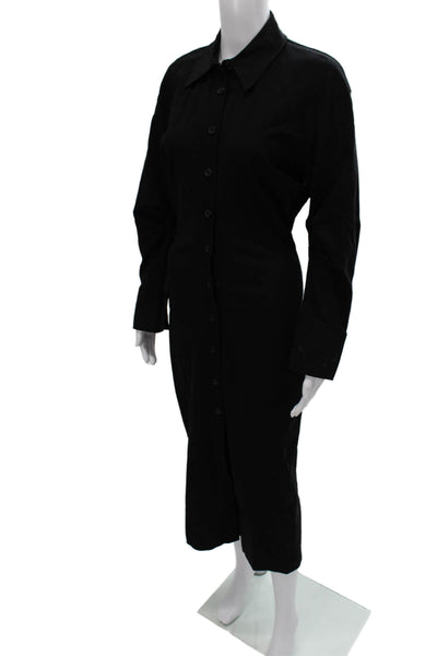 Zara Womens Black Cotton Blend Collared Long Sleeve Shirt Dress Size M