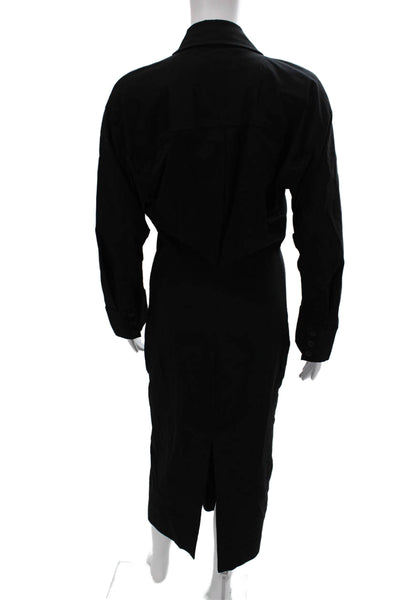 Zara Womens Black Cotton Blend Collared Long Sleeve Shirt Dress Size M