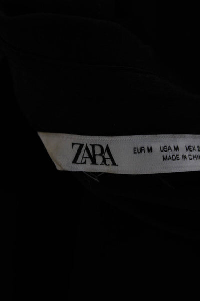 Zara Womens Black Cotton Blend Collared Long Sleeve Shirt Dress Size M
