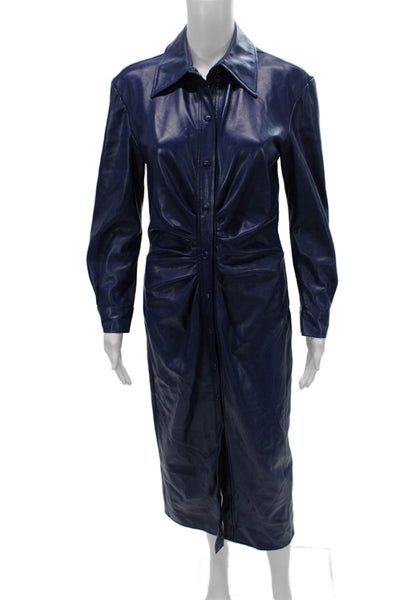 Zara Women Shirt Dress Blue Collared Button Long Sleeve Polyester Size S