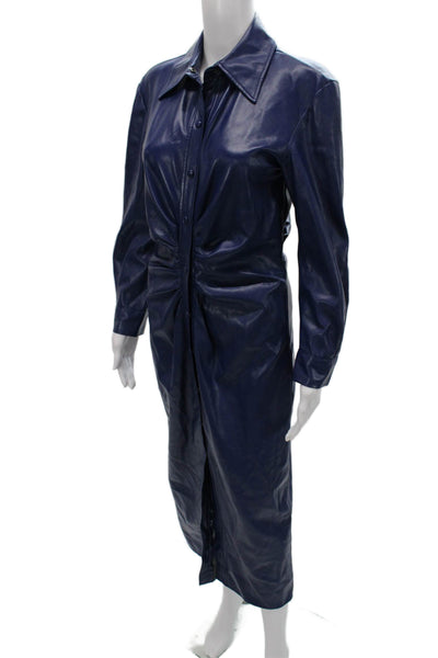 Zara Women Shirt Dress Blue Collared Button Long Sleeve Polyester Size S