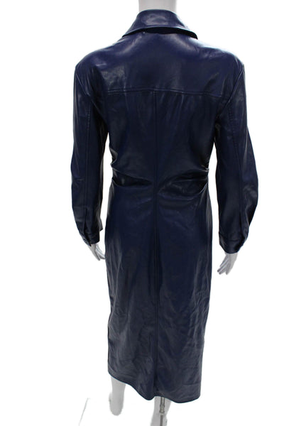 Zara Women Shirt Dress Blue Collared Button Long Sleeve Polyester Size S