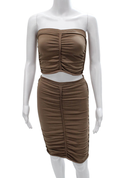 Alexander Wang Women Brown Strapless Polyamide Set Pullover Size S