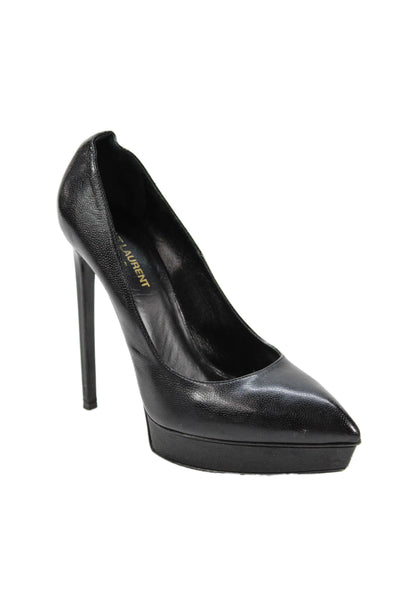 Saint Laurent Womens Leather Pointed Toe Platform Heels Black Size 39.5 9.5