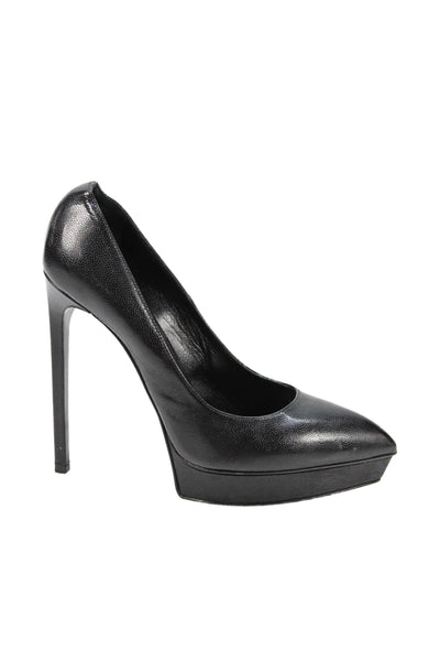 Saint Laurent Womens Leather Pointed Toe Platform Heels Black Size 39.5 9.5