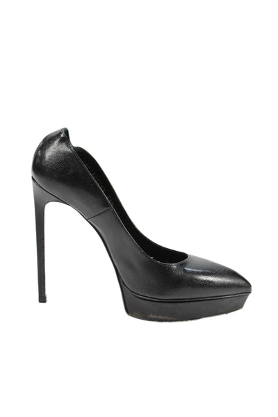 Saint Laurent Womens Leather Pointed Toe Platform Heels Black Size 39.5 9.5