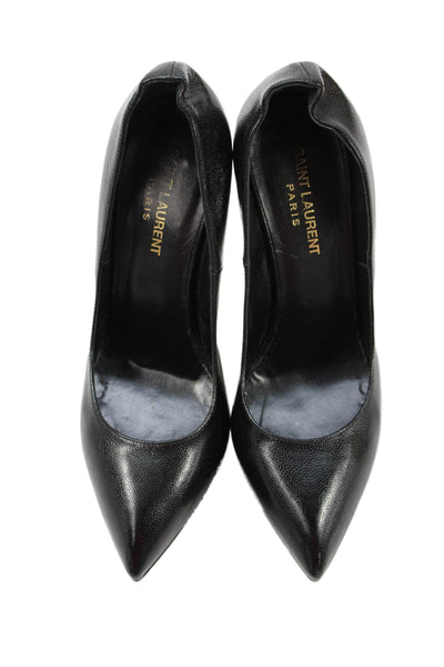 Saint Laurent Womens Leather Pointed Toe Platform Heels Black Size 39.5 9.5