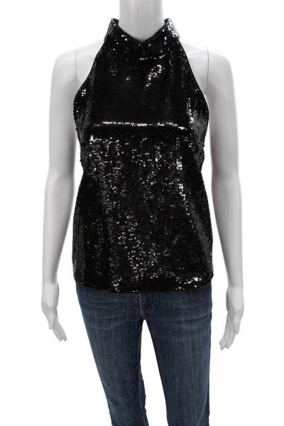 Theory Women Halter Sleeveless Blouse Tank Black Polyester Button Size M
