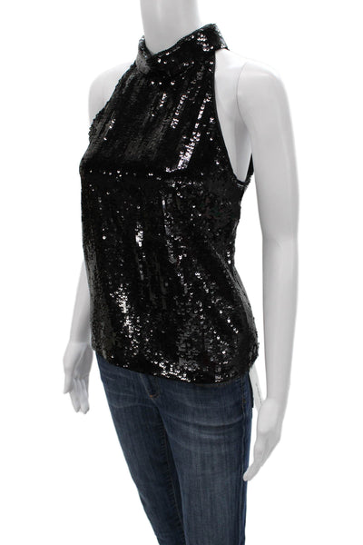 Theory Women Halter Sleeveless Blouse Tank Black Polyester Button Size M