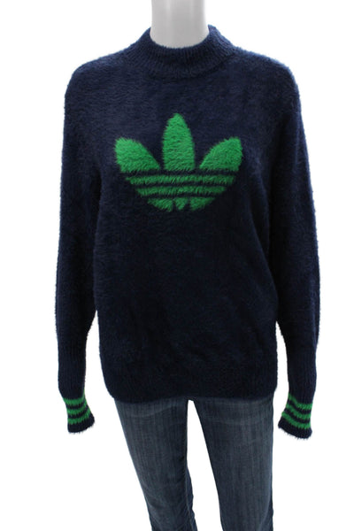 Adidas Womens Pullover Sweater Blue Mock Neck Long Sleeve Polyamide Size L