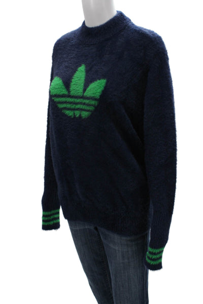 Adidas Womens Pullover Sweater Blue Mock Neck Long Sleeve Polyamide Size L