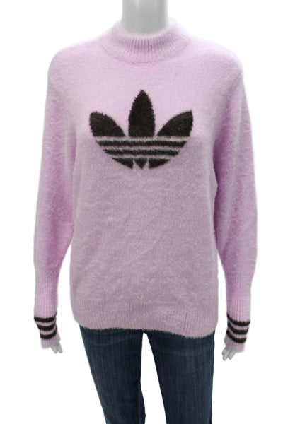 Adidas Women Pink Mock Neck Pullover Sweater Long Sleeve Polyamide Size L