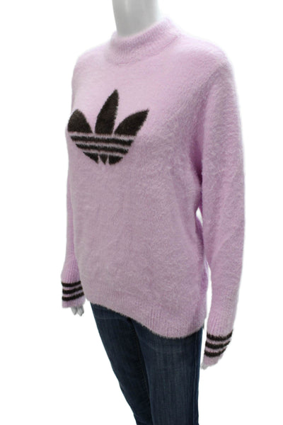 Adidas Women Pink Mock Neck Pullover Sweater Long Sleeve Polyamide Size L