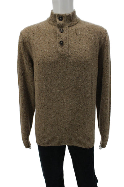 Alan Paine Men Henley Mock Neck 60% Wool Sweater Brown Long Sleeve Size L