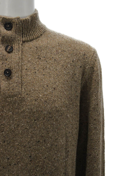 Alan Paine Men Henley Mock Neck 60% Wool Sweater Brown Long Sleeve Size L
