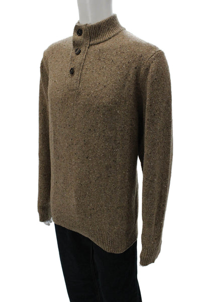 Alan Paine Men Henley Mock Neck 60% Wool Sweater Brown Long Sleeve Size L