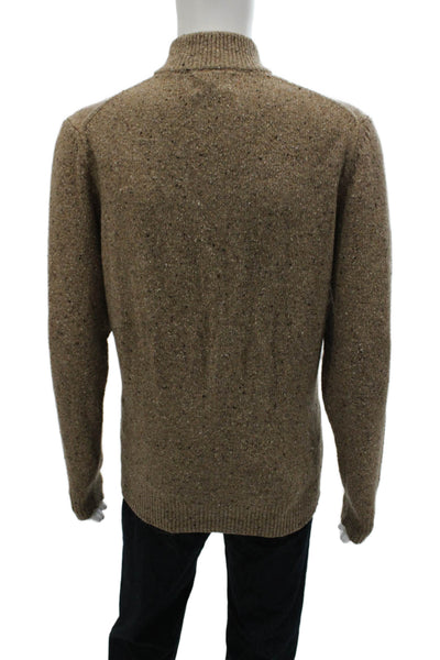 Alan Paine Men Henley Mock Neck 60% Wool Sweater Brown Long Sleeve Size L