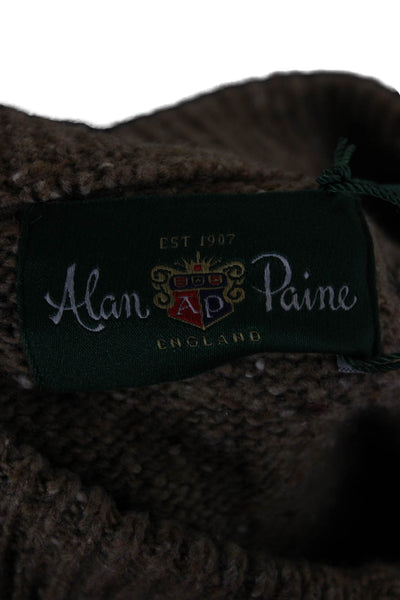 Alan Paine Men Henley Mock Neck 60% Wool Sweater Brown Long Sleeve Size L