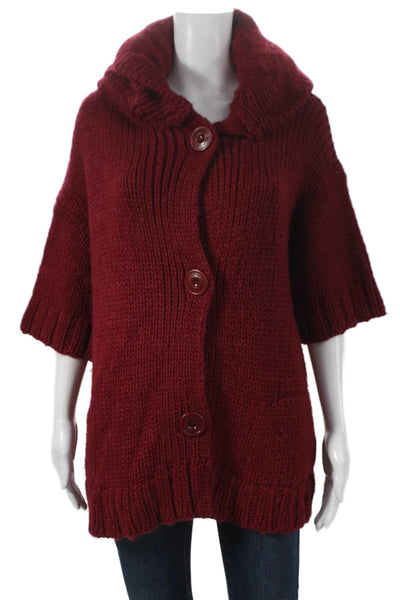 Alessandro Dell Acqua Women Red Wool Cowl Neck Cardigan 3/4 Sleeve Size 40