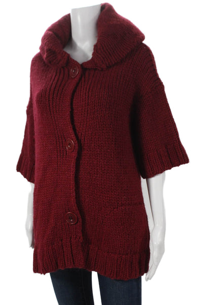 Alessandro Dell Acqua Women Red Wool Cowl Neck Cardigan 3/4 Sleeve Size 40