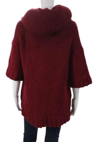 Alessandro Dell Acqua Women Red Wool Cowl Neck Cardigan 3/4 Sleeve Size 40