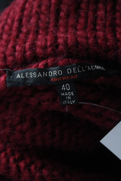 Alessandro Dell Acqua Women Red Wool Cowl Neck Cardigan 3/4 Sleeve Size 40