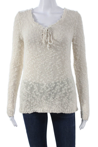 Splendid Womens Ivory V-Neck Cotton Long Sleeve Pullover Sweater Size S