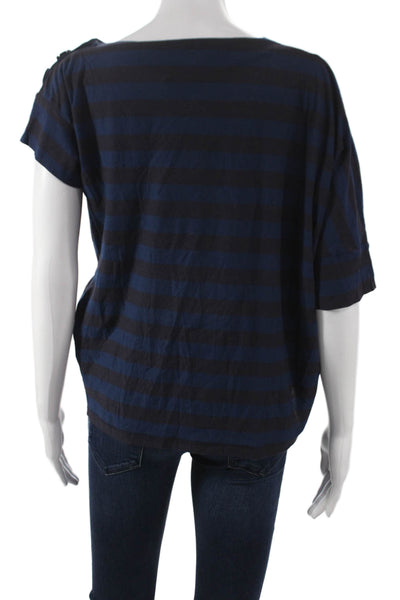 Sonia Rykiel Women Black Striped Cowl Neck Cotton T-Shirt Short Sleeve Size XS