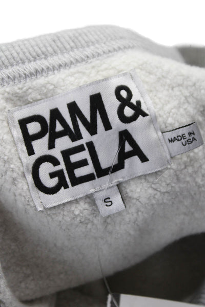 Pam & Gela Women Gray Cotton Pullover Sweatshirt Round Neck Short Sleeve Size S