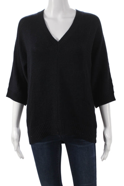 Derek Lam Women Black Cashmere V-Neck 3/4 Sleeve Pullover Sweater Size PP