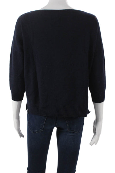 Autumn Cashmere Women Cashmere Striped Boat Neck Pullover 3/4 Sleeve Size S