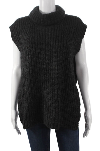 Isabel Marant Etoile Women Cowl Neck Wool Sleeveless Vest Gray Size 38