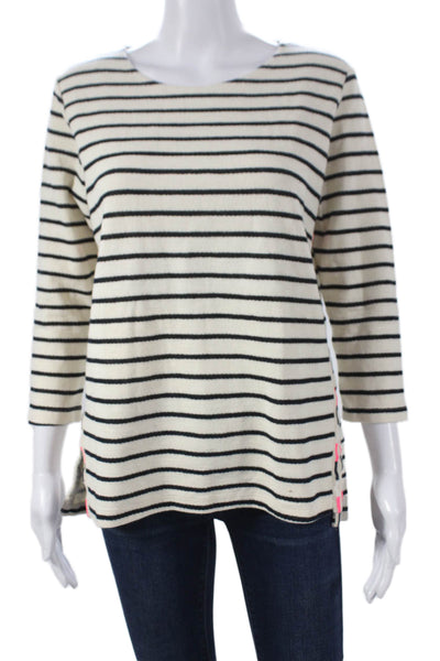 Sundry Womens Tunic Ivory Striped Boat Neck 3/4 Sleeve Cotton Pullover Size 1