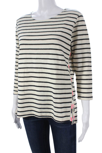 Sundry Womens Tunic Ivory Striped Boat Neck 3/4 Sleeve Cotton Pullover Size 1