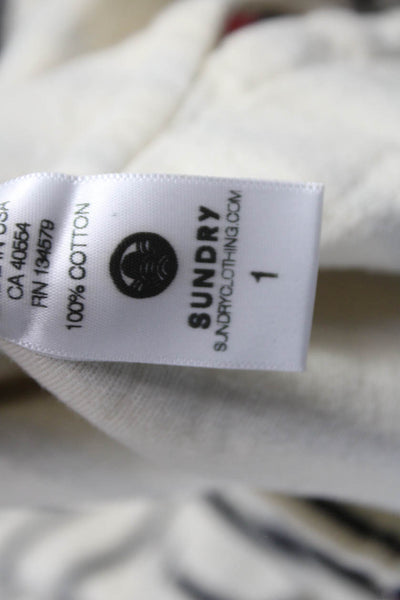 Sundry Womens Tunic Ivory Striped Boat Neck 3/4 Sleeve Cotton Pullover Size 1