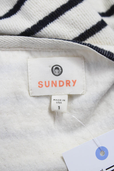 Sundry Womens Tunic Ivory Striped Boat Neck 3/4 Sleeve Cotton Pullover Size 1