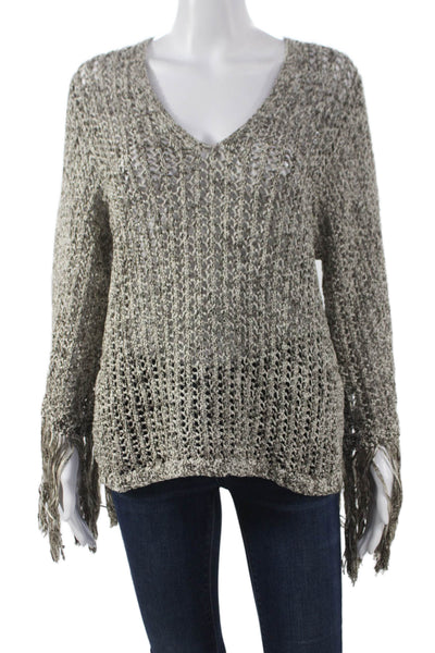 Derek Lam Women Gray Cotton V-Neck Long Sleeve Pullover Size XS