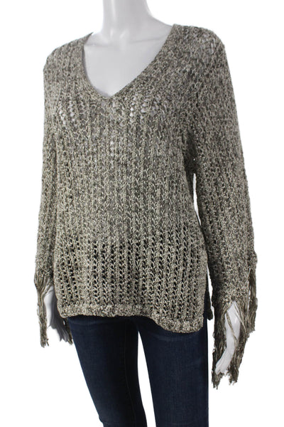 Derek Lam Women Gray Cotton V-Neck Long Sleeve Pullover Size XS