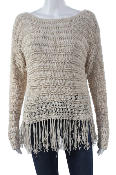 Intermix Women Beige Polyester Boat Neck Pullover Sweater Long Sleeve Size PP