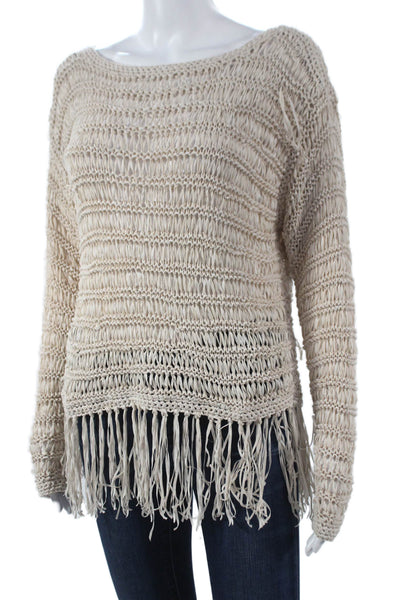 Intermix Women Beige Polyester Boat Neck Pullover Sweater Long Sleeve Size PP
