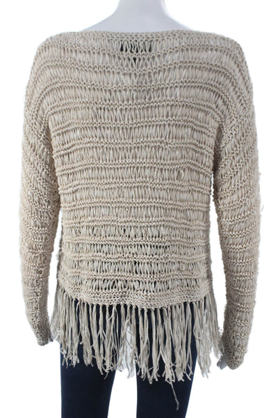 Intermix Women Beige Polyester Boat Neck Pullover Sweater Long Sleeve Size PP