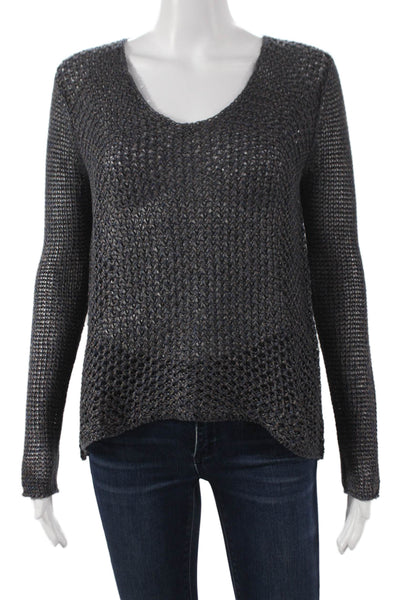 Helmut Women Pullover Sweater Gray Linen V-Neck Long Sleeve Solid Size PP