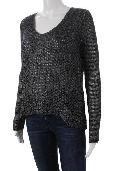 Helmut Women Pullover Sweater Gray Linen V-Neck Long Sleeve Solid Size PP