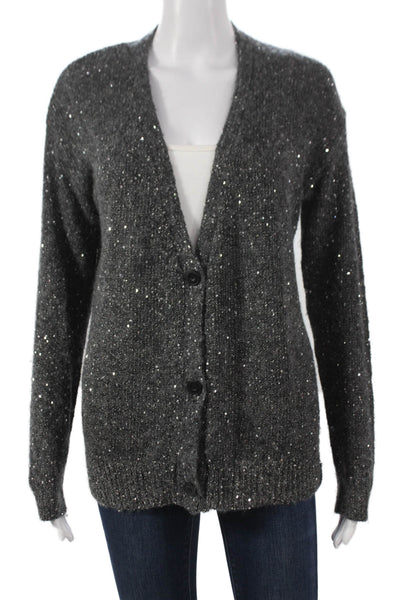 ATM Women V-Neck Long Sleeve Cardigan Gray Polyester Size XS