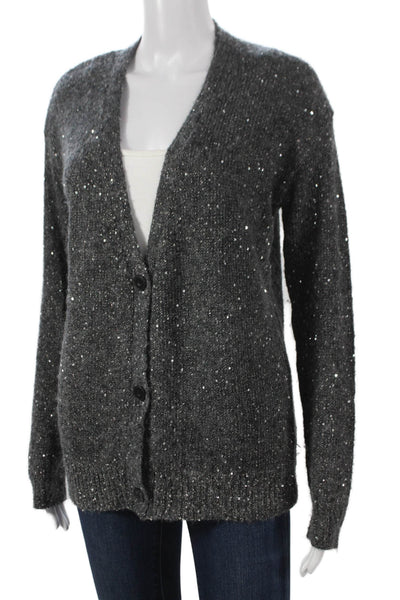 ATM Women V-Neck Long Sleeve Cardigan Gray Polyester Size XS
