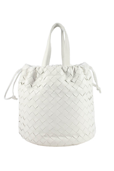 Bottega Veneta Womens Intrecciato Leather Castello Bucket Bag Handbag White