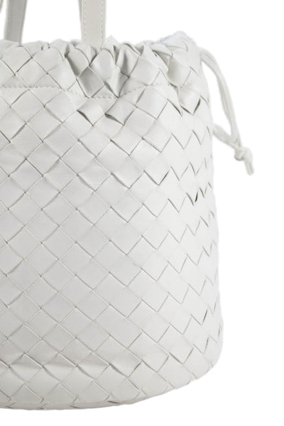 Bottega Veneta Womens Intrecciato Leather Castello Bucket Bag Handbag White
